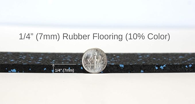 American Floor Mats 1/4in (7mm) Thick 10% Blue 4' x 18' Heavy Duty Rubber Rolls, Protective Exercise Mats, Home Gym Rubber Flooring