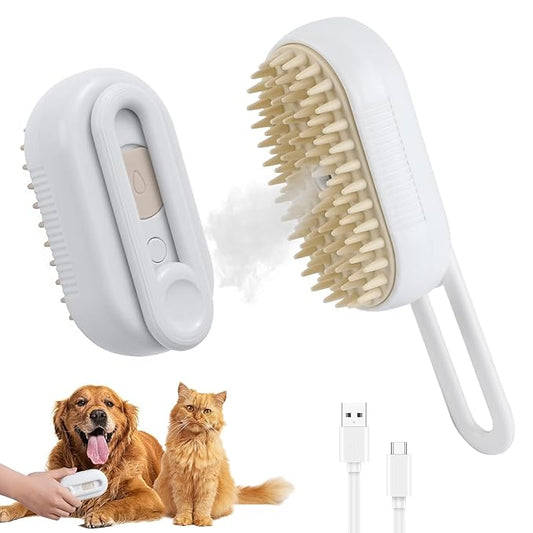 4 in 1 Cat Steam Brush Rechargeable pet spray comb Steam Brush for Cats and Dogs, Massage, Cleaning, Shedding & Combing Multifunctional Hair Removal Anti Static Grooming Tool for home (White)