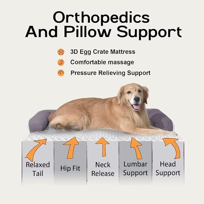 Extra Large Dog Bed-Orthopedic Waterproof XL Dog Bed for XLarge Extra Big Dogs - Foam Couch Sofa Washable with Removable Cover-Purple