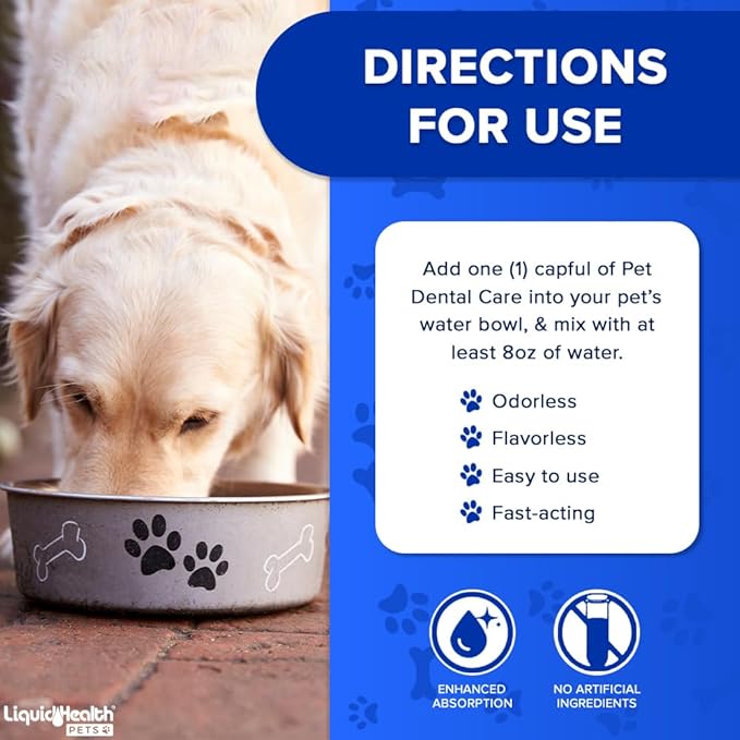 LIQUIDHEALTH Pet Dental Care Water Additive for Dogs & Cats - Fast Acting Pet Bad Breath Freshener, Dog Mouth Wash, Animal Oral Dental Rinse, Plaque & Tartar Teeth Cleaning Solution (2-Pack)