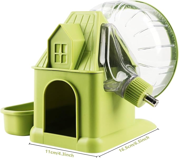 4 in 1 Silent Large Hamster Wheel Multifunctional Hamster Running Wheel Quite Running Spinner Wheel Accessories with Food Bowl Water Bottle for Hamsters Dwarf Gerbil (Green)