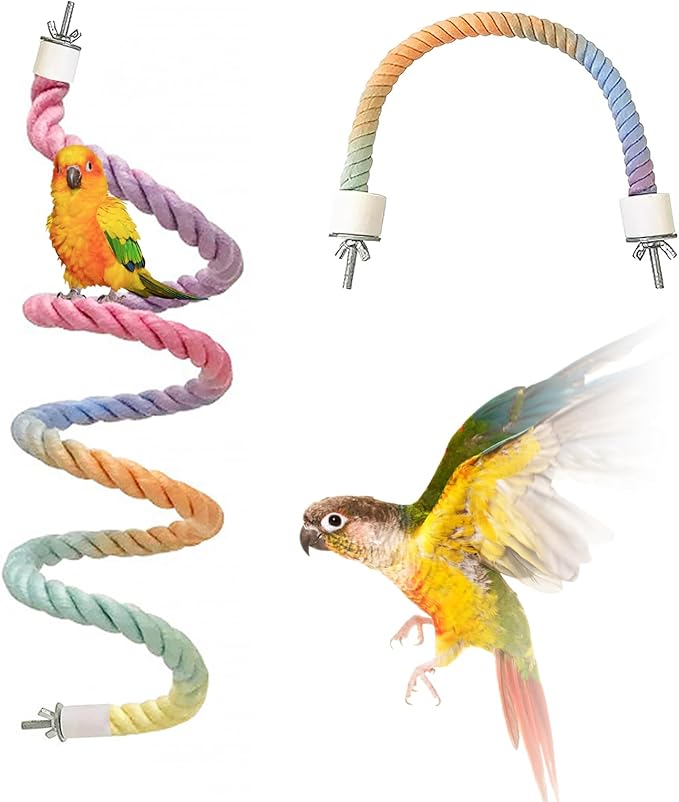 2pcs Gradient Colorful Bird Rope Perch Stand,Bird Cage Climbing Rope Toys Accessories,Bendable Climbing,Parakeet Lovebirds Cockatiels Budgies Play (15.7'',39.3'')