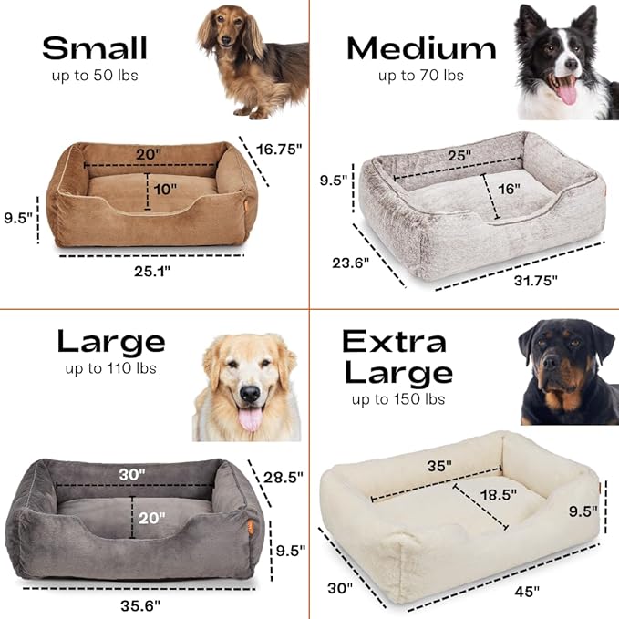 FUZI Luxury Aesthetic Dog Bed with Extra Cover for Large Dogs, Washable Pet Couch, Pet Bed with Sides, Non-Slip Bottom, Soft & Durable Calming Dog Bed, Faux Rabbit Fur, Large 35.6x28.5x9.5 Light Brown