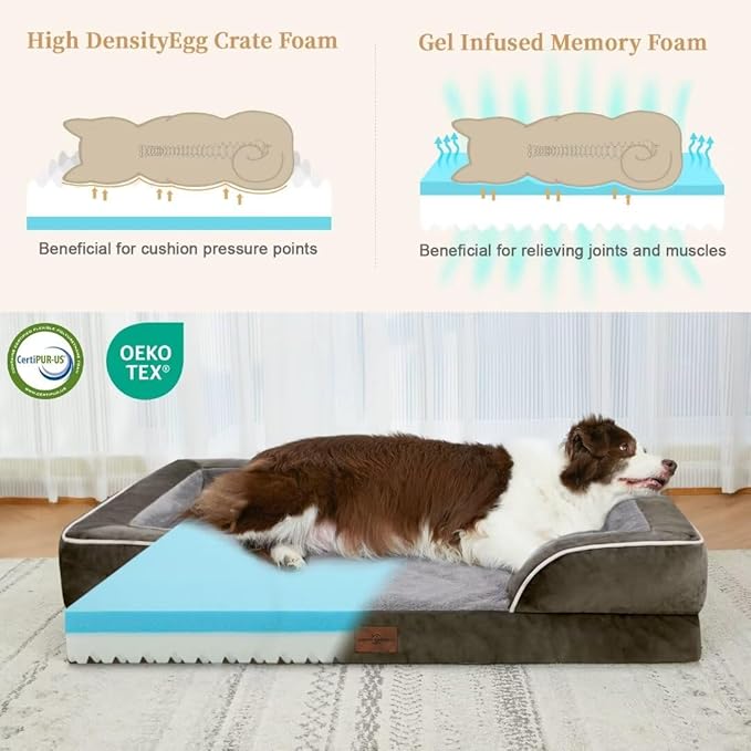 Comfort Expression Orthopedic Dog Beds for Extra Large Dogs, Memory Foam Dog Beds Jumbo Breed, Waterproof Dogs Beds with Bolster & Removable Cover(Olive Green)