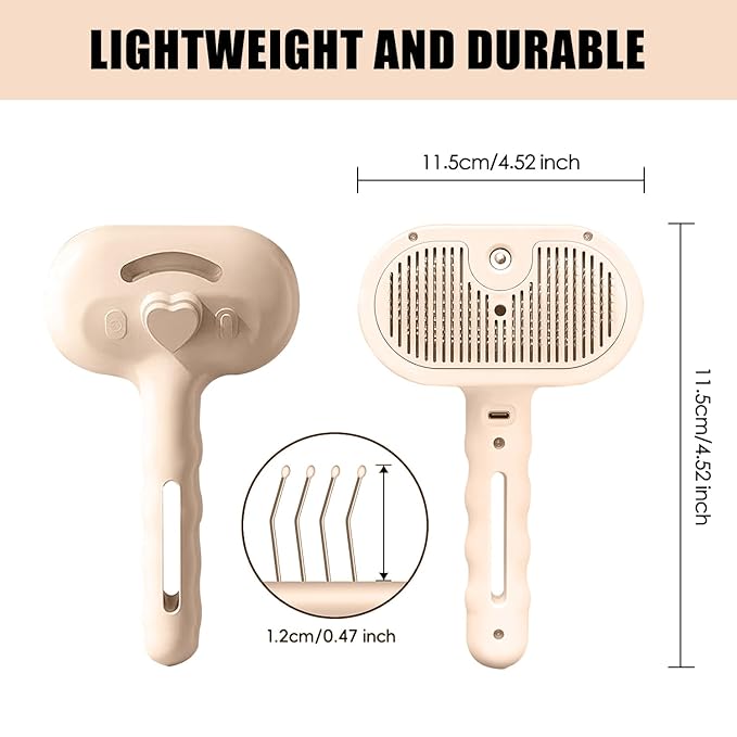 3-in-1 Pet Steam Brush, Grooming Comb with Water Tank for Cats and Dogs, Long and Short Hair (Pink)