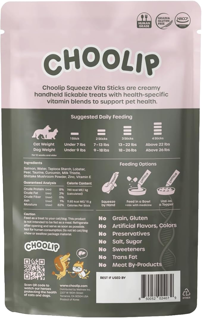 Squeeze Vita Stick Lickable Treats for Dogs & Cats. 7 Liver Support Sticks with Essential multivitamins. Soft and Tasty Paste for All Life Stages, Supporting Liver Health