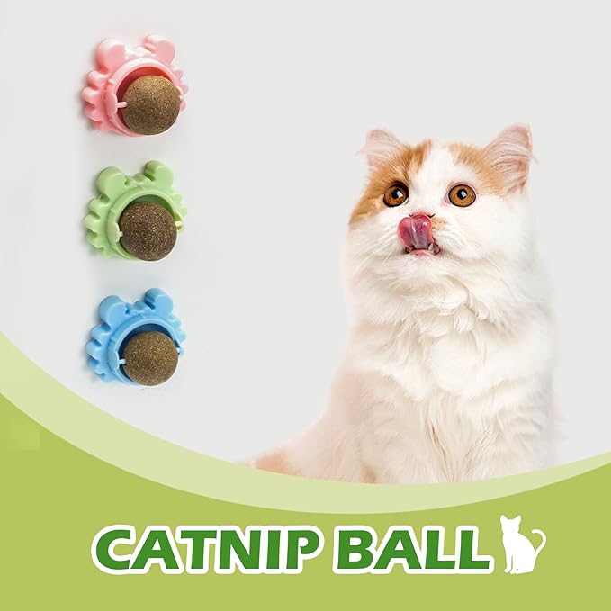 360° Catnip for Cats Wall Catnip Rollerball Licking Ball Cat Nips Mint Magic Cat Stick on Wall Crack Balls Lickable Play Chew Teeth Cleaning Pet Chew Indoor Outdoor