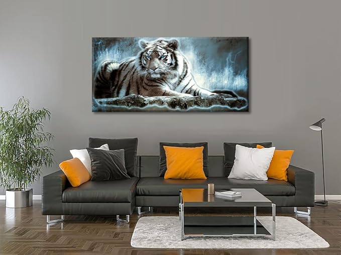 Yxbhhym Large Animals Canvas Wall Art Tiger Wall Picture Animals Prints Poster Painting White Tiger Artwork for wall Bedroom Living Room Décor Home Decorations Office Wall Decor Framed -24x48inches