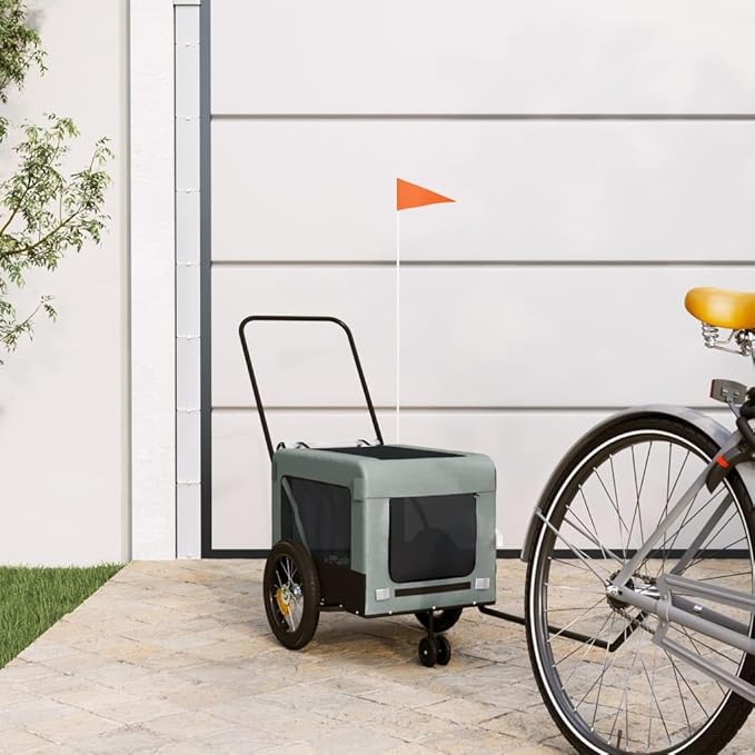 Tidyard Pet Bike Trailer Gray and Black Oxford Fabric and Iron Pet Bicycle Carrier, Animal Bike Stroller for Cat, Puppy, Dog, Outdoor, Travel Style C