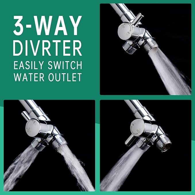 3 Mode Dog Shower Attachment, High Pressure Handheld Sprayer with ON/OFF Switch, G1/2" Metal Shower Diverter, 100 Inches Stainless Steel Hose, No Drill Hook, for Indoor Pet Bathing and Washing