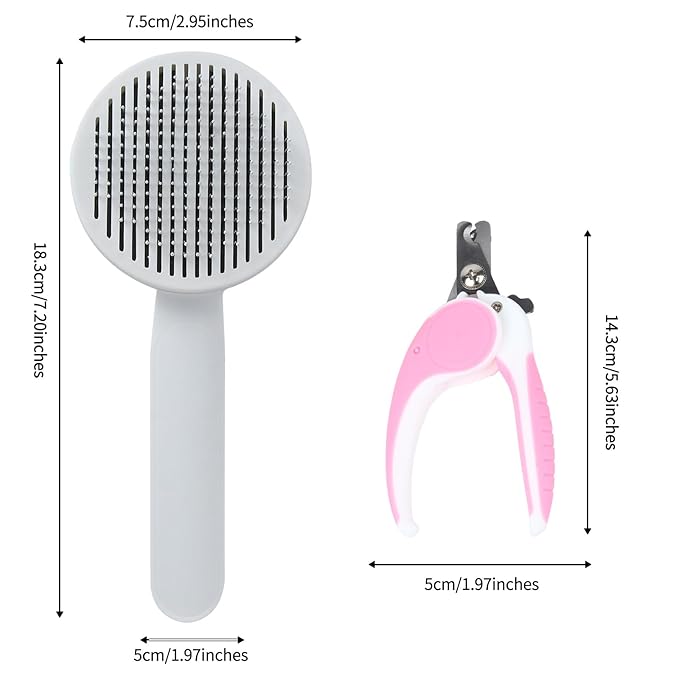 2PCS Pet Grooming Kit, Cat Brushes & Cat Nail Clipper, Cat Grooming Brush for Sedding and Grooming Fur (Pink）