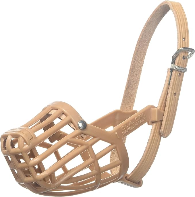 Leather Brothers Italian Basket Dog Muzzle, Adjustable Secure Fit, Comfortable Design, Training and Safety, Averts Biting, Prevents Chewing and Scavenging, Perfect for Grooming - Tan, Size 2