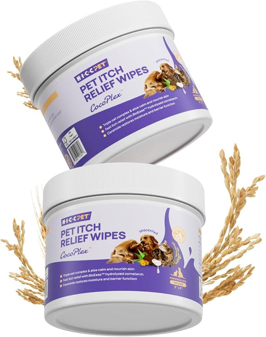 HICC PET Itch Relief Wipes for Dogs & Cats, Rapidly Relieves Itching, Soothes Hot Spots and Skin Irritations Hypoallergenic Hot Spot Treatment Wipes, Skin Soother for Dogs - 200 Count