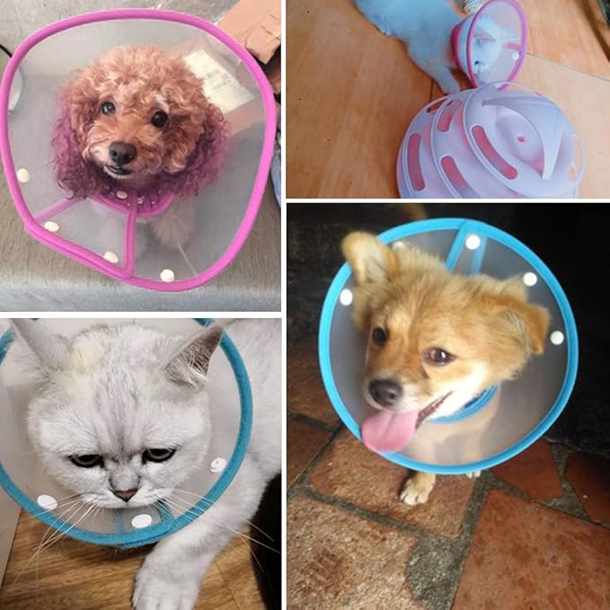 Pet Cone Recovery Dog Cone Adjustable Dog Collar Clear Padded Collar with Breathable Soft Edge, Plastic Puppy Cone Protect The Neck Surgery Recovery, Designed for Cats and Puppies (Small, Blue)