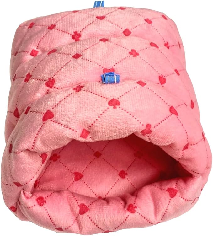 WOWOWMEOW Guinea Pig Cave Bed Small Animals Warm Cage Hanging Bed for Rat, Chinchilla, Hedgehog, Rabbit (M, Poker-Pink)