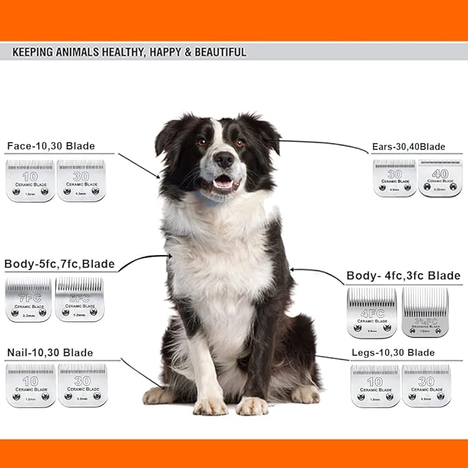 5PCS Dog Grooming Blades Compatible with Andis/Oster A5/Wahl KM Series Dog Clipper Blades Size:#10+30+40+5FC+7FC