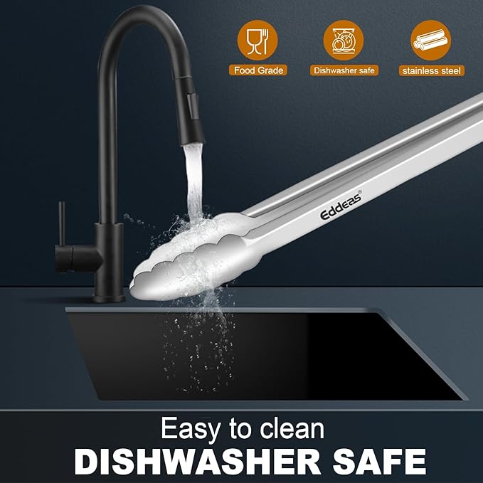 2PCS 12inch Kitchen Tongs - Heat Resistant 600 Degree Tongs for Cooking, Heavy Duty All Metal Food Tongs, Stainless Steel and Non-Slip handle, Salad, Grilling, Barbecue, Dishwasher safe