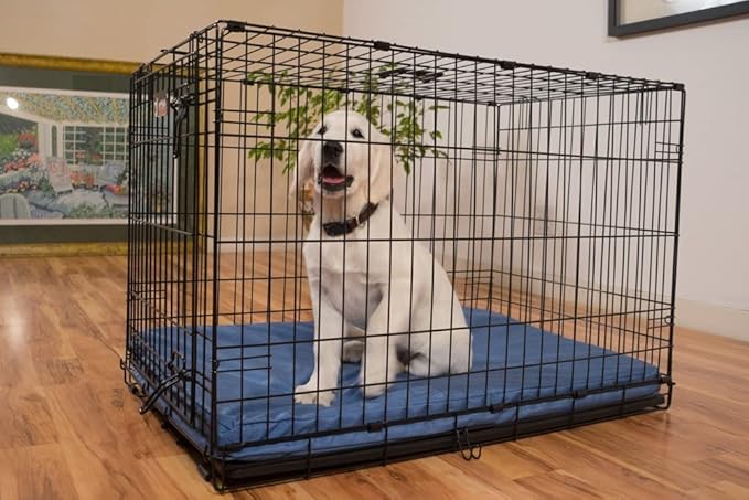 K9 Ballistics Tough Ripstop Orthopedic Dog Crate Bed - Durable Pad with Washable Cover, for Wire Crates, Tie-Downs Included, Size: Small 29"x18", Blue Quartz