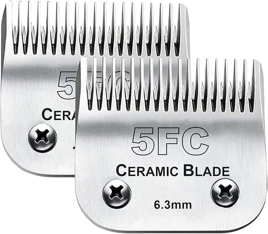 2PC 5FC Blade Dog Grooming Clipper Replacement Blades Compatible with Andis Dog Clippers,Detachable Ceramic Blade & Stainless Steel Blade,Size-5 FC 1/4-Inch Cut Length (64122)