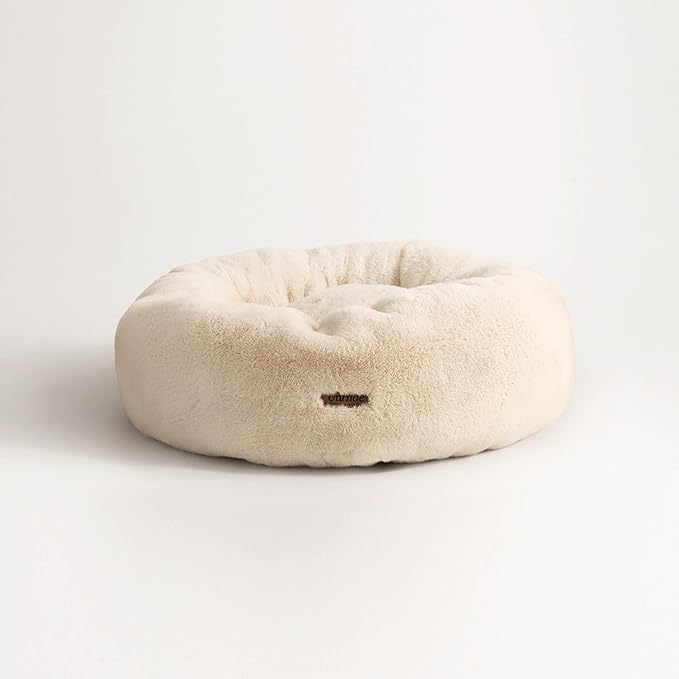 UnHide Floof Pet Bed - Small (23" x 8") - Extra Soft Dog Bed - Removable Faux Fur Cover - Machine Washable - Helps Ease Pet Anxiety & Provides The Perfect Sleep - Beige Bear