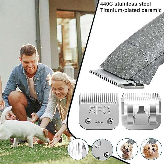 4pcs Dog Grooming Blades Compatible with Andis Dog Clippers,Detachable Ceramic Blade & Stainless Steel Blade (3FC+4FC+5FC+7FC)