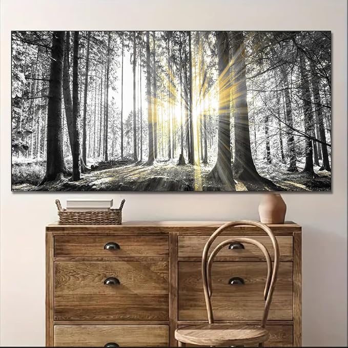 Yxbhhym-Large Canvas Wall Art Decor Black and White Wall Art Forest Artwork Landscape Picture Trees Poster Painting Nature Scenery Prints Art Living Room Wall Decor Bedroom Home Office Decorations