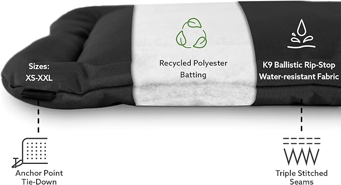 K9 Ballistics Tough Ripstop Dog Crate Pad - Durable & Machine Washable with Non-Skid Bottom and 120-Day Warranty, Fits 36" Wire Crates - Medium Obsidian Black