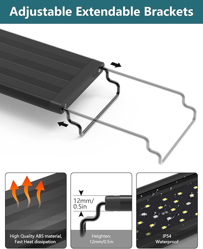 Led Aquarium Light for Plants-Full Spectrum Fish Tank Light with Timer Auto On/Off, 24-30 Inch, Adjustable Brightness, White Blue Red Green Pink LEDs with Extendable Brackets for Freshwater