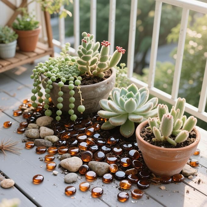 2.16LB Glass Beads Vase Filler Aquarium Gravel Decor Flat Glass Marbles Gems Pebbles Fish Tank Rocks Home Decorative Art Craft - Amber