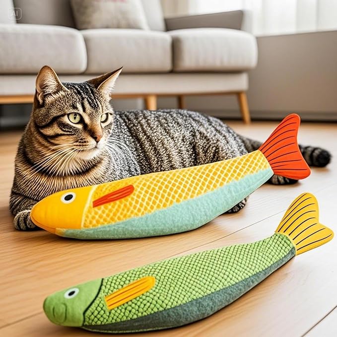 Cat Toys for Bored Indoor Adult Cats - Catnip Toys for Mental Stimulation, Interactive & Durable Kicker Toys for Solo Play, Best for Lazy Or Senior Cats (Yellow)