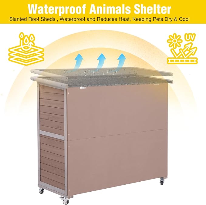 Aivituvin Rabbit Hutch Indoor, Bunny Cage with Wheels, 2-Story Design, 2 Deep Trays, Anti Slip Ramp, Ideal for Small Animals - Brown