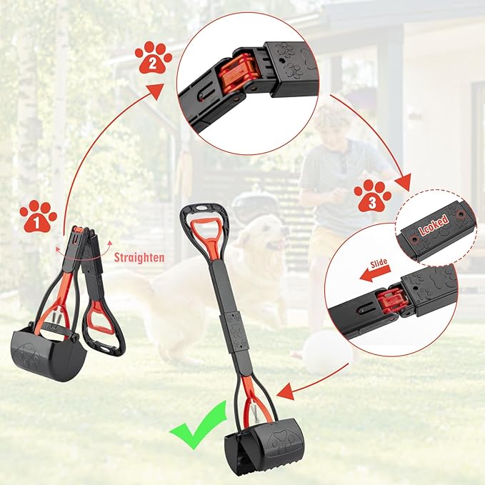 33" Pooper Scooper 2 Pack, XL Tall Handle No Touch Dog Pooper Scooper for Large Small Dogs, Durable Spring & Lightweight, Large Pooper Scooper for Dogs Heavy Duty, Foldable Dog Poop Pick Up Tool