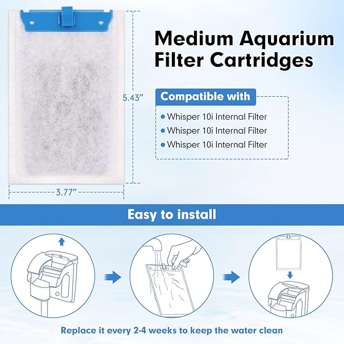 fishkeeper 6 Pack Medium Filter Cartridges Compatible with Tetra Whisper Bio-Bag Filters Replacement Filter Cartridges for Whisper Filters 10i / IQ10 / PF10 and TetraFauna ReptoFilter(Ready to Use)