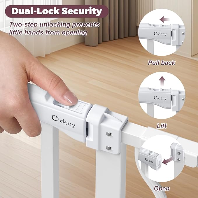 34" Extra Tall Baby Gate for Stairs, Auto Close Stroller Friendly Dog Gate Indoor for Doorways, Pressure Mounted 29"-40" W Baby Gate, Easy Walk Through Gate for Children & Pets, White