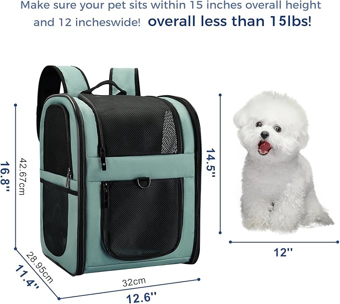 Apollo Walker Dog & Cat Carrier Backpack for 4-15lb Pets - Ventilated Safe Design with Padded Back Support, Breathable Mesh Pet Backpack for Hiking, Travel, Outdoor (Blue)
