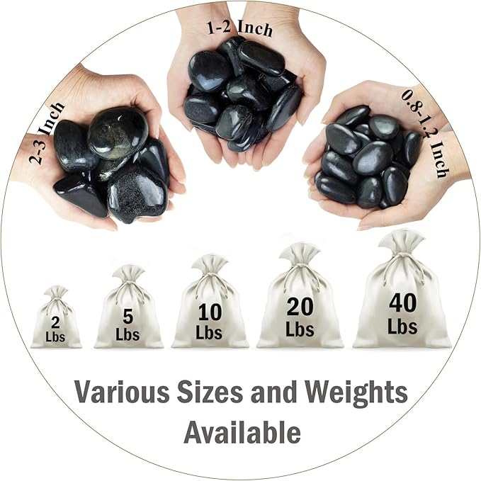 5 lbs Natural Polished Black River Rocks, 1-2 inch Decorative Pebbles for Indoor Plants. Black Stones for Planters, Vase, Garden Landscape Rocks and Outdoor Decorative Stones