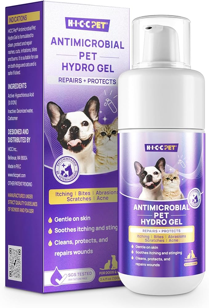 HICC PET Dog Wound Care Hydro Gel, Heals Wounds, Soothes Inflammation, Prevents Infection, Treats Bites, Scratches & Skin Ulcers, Cat Wound Care Solution, Horses First Aid Kits, 3.4 Ounces