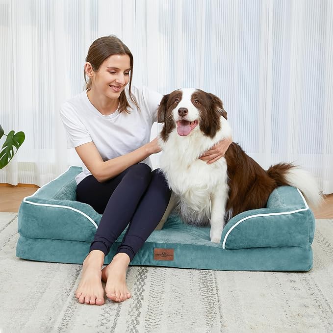 Comfort Expression Small Dog Beds Waterproof Orthopedic Foam Dog Sofa Beds for Small Dogs Comfy Pet Bed with Washable Removable Cover & Non-Slip Bottom(X-Small,Washed Blue)