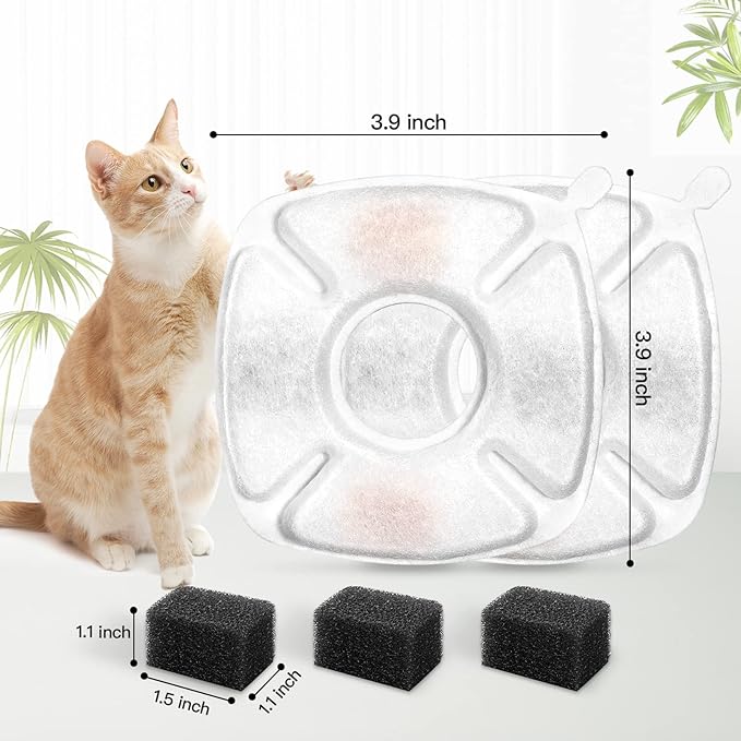 40 Pcs Cat Fountain Replacement Filters 20 Pack Cat Water Fountain Replacement Filters with 20 Pack Pre-Filter Sponges, Pet Fountain Filter Fit for 95oz/2.8L Automatic Pet Fountain Cat Water Fountain