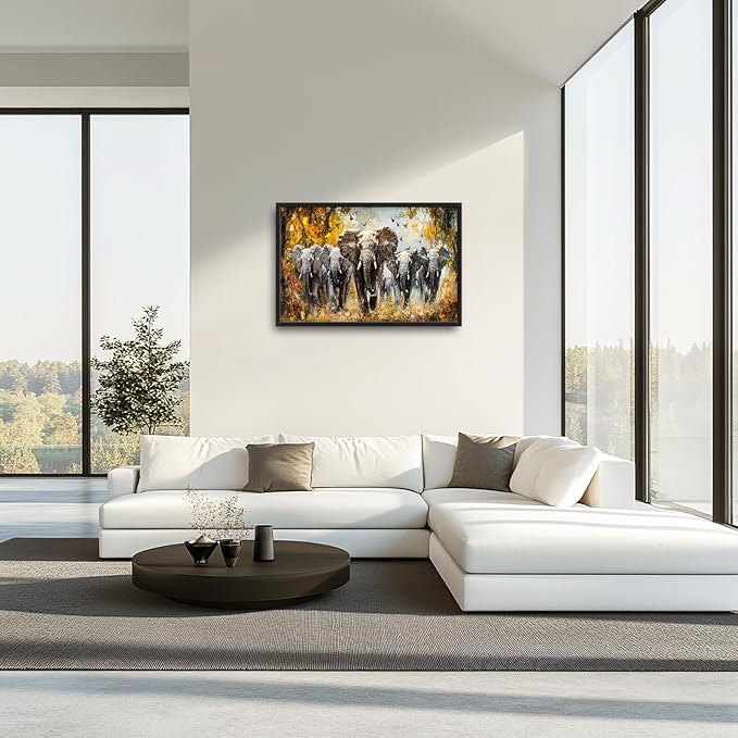 Extra Large Elephant Framed Wall Art for Living Room,Oversized Elephants Wild Animal Pictures Wall Decor,Forest Landscape Canvas Print Painting Modern Artwork Bedroom Office Bathroom 36L" x 24W"