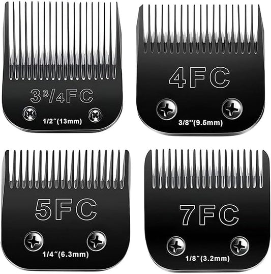4PCS Dog Grooming Replacement Blades Compatible with Andis/Oster A5/Wahl KM-10 Series Dog Clippers,Detachable Clipper Replacement Blade,Black (4PCS Black-#3FC+4FC+5FC+7FC)