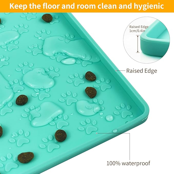 Ptlom Pet Placemat for Dog and Cat, Mat for Prevent Food and Water Overflow, Suitable for Small, Medium and Big Pet 18" 12", Light Green