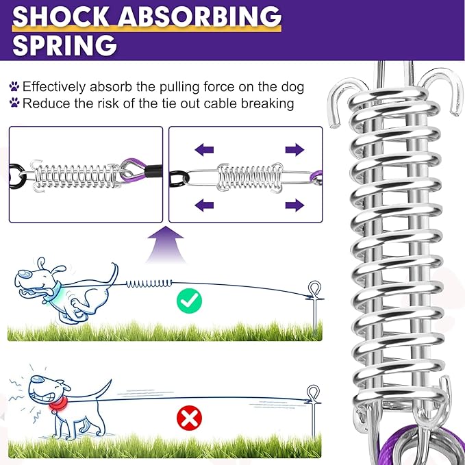 Snagle Paw Dog Lead Cable 20FT,Heavy Duty Outside Dog Leash Cable with Shock Absorbing Spring & Swivel Hook,Dog Tether for Yard,Dog Line for Small Large Dogs,Withstand 1000LBS Break Strength