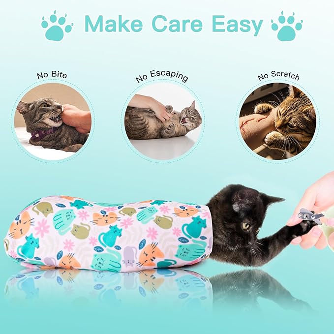 21.7" Cat Grooming Wrap, Cat Wrap for Cutting Nails, Self-Adherent Fabric Wrap for Cats, Cat Burrito Wrap Anti-Scratch, Anti-Escape, Multifunctional Swaddle Wrap Pet Tool (Panda, Large)