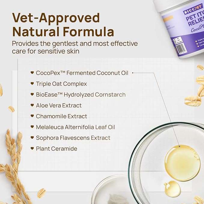 HICC PET Itch Relief Wipes for Dogs & Cats, Rapidly Relieves Itching, Soothes Hot Spots and Skin Irritations Hypoallergenic Hot Spot Treatment Wipes, Skin Soother for Dogs - 200 Count