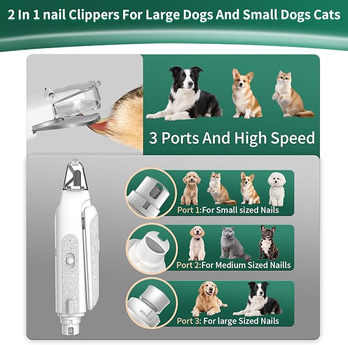 2-in-1 Cat Nail Clippers & Dog Nail Clippers Trimmers for Large Medium Small Dogs Cats Claw Trimmer Quick Sensor and Safety Guard USB Rechargeable with 2 LED Lights Dogs Nail Trimmer