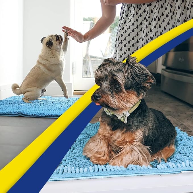 Muddy Mat® Shown on TV – Super Absorbent Door Mat Indoor, Microfiber Quick Dry Chenille Entryway Rug, Non-Slip Front Door Mat, Indoor Mats for Entryway, Machine Washable Pet Rug, Sky Blue 36"x60"