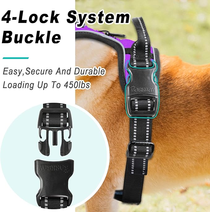 BARKBAY No Pull Dog Harness Large Step in Reflective Dog Harness with Front Clip and Easy Control Handle for Walking Training Running(Purple,S)