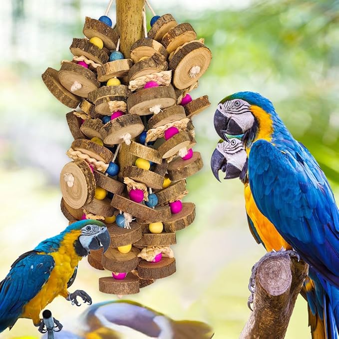 Extra Large Bird Parrot Toys- 19.7 inch Multicolored Natural Wooden Block Parrot Chewing Toy Suggested for Macaws cokatoos, African Grey and a Variety of Amazon Parrots. (Large Size)