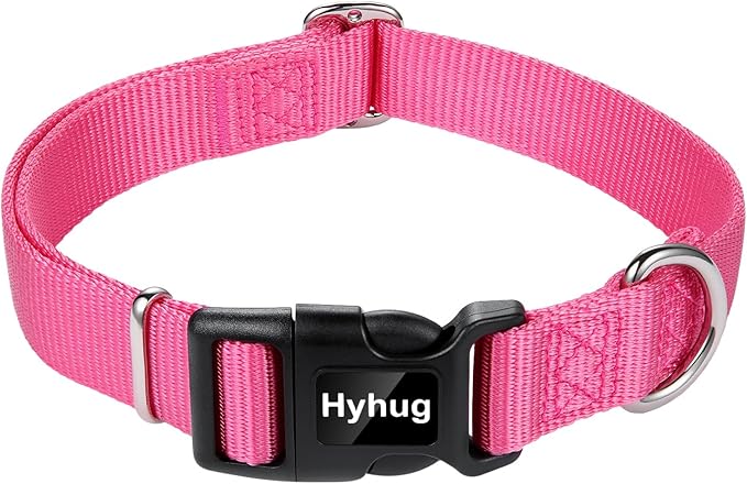 Hyhug Dog Collar with Quick Release Buckle, Nylon Adjustable Durable Cute Pet Collars for Medium Dogs, Boy and Girl(Candy Pink, Medium)